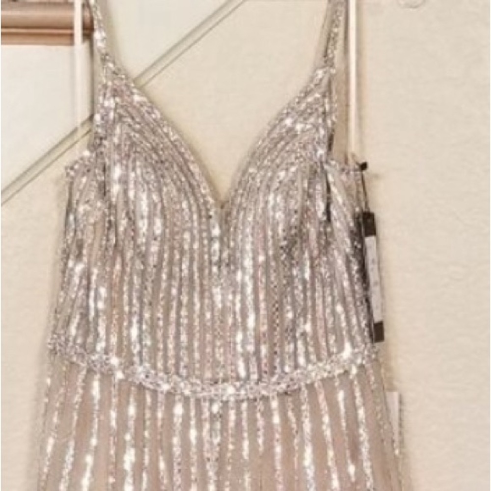 Champagne Silver Formal Rhinestone Sequined Glitter Tulle Prom Dress 10